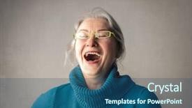  Presentation with elderly - Slide deck with succeeded - elderly woman laughing out loud background and a  colored foreground