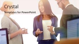  Presentation with team discussion - PPT theme enhanced with succesion planning - friendly business team having discussion background and a lemonade colored foreground