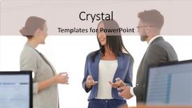  Presentation with team discussion - Audience pleasing theme consisting of succesion planning - friendly business team having discussion backdrop and a coral colored foreground