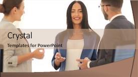  Presentation with team discussion - Colorful presentation theme enhanced with succesion planning - friendly business team having discussion backdrop and a coral colored foreground