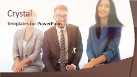  Presentation with confident - Theme consisting of succesion planning - smiling and confident business team background and a  colored foreground