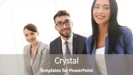  Presentation with team - Audience pleasing PPT theme consisting of succesion planning - smiling and confident business team backdrop and a  colored foreground