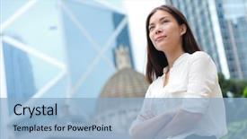  Presentation with hong kong - Slides with success - business woman confident portrait background and a light blue colored foreground