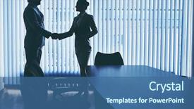  Presentation with office - Colorful presentation enhanced with success - businessman and businesswoman handshaking backdrop and a ocean colored foreground