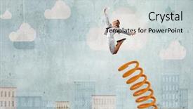  Presentation with concept - Slide deck enhanced with success - businesswoman jumping on springboard background and a light gray colored foreground