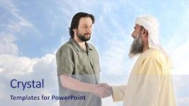  Presentation with medical robot hand and person - Theme with success arabic - arab person shaking hands background and a lemonade colored foreground