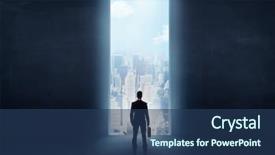  Presentation with breakthrough - Amazing PPT theme having success breakthrough - businessman standing in front backdrop and a ocean colored foreground