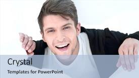  Presentation with breaking through - PPT layouts consisting of success breakthrough - young businessman breaking background and a light blue colored foreground