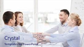  Presentation with victory team - Presentation theme enhanced with success business office and winning concept - happy business team celebrating victory in office background and a lemonade colored foreground