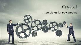  Presentation with elements - Amazing PPT theme having businessman with cog wheel elements backdrop and a light gray colored foreground