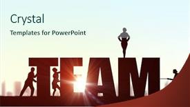  Presentation with collaboration - Slide set having success collaborate - business people pulling word team background and a cool aqua colored foreground