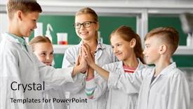  Presentation with high school - Cool new presentation with success concept - happy kids backdrop and a light gray colored foreground