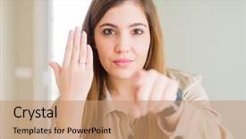  Presentation with weight loss woman showing - Beautiful slide deck featuring success diamond - beautiful young woman showing engagement backdrop and a coral colored foreground