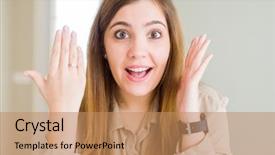  Presentation with engagement - Presentation design enhanced with success diamond - beautiful young woman showing engagement background and a coral colored foreground