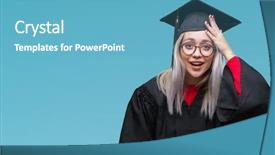  Presentation with young woman wearing boxer gloves - PPT theme featuring success fail - young blonde woman wearing graduate background and a teal colored foreground