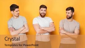  Presentation with failure - Beautiful presentation design featuring success failure - two young suspicious men looking backdrop and a gold colored foreground