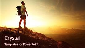  Presentation with mountain top - Beautiful slide deck featuring success freedom - hiker with backpack enjoying sunrise backdrop and a wine colored foreground