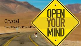  Presentation with open mind - Colorful presentation design enhanced with liberal - open your mind sign backdrop and a gold colored foreground