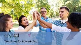  Presentation with international - Colorful PPT layouts enhanced with success friendship and international concept backdrop and a teal colored foreground