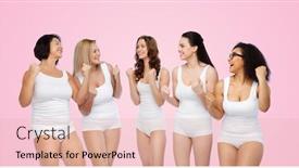  Presentation with women success - Amazing PPT layouts having success friendship beauty body positive and people concept - group of happy different women in white underwear celebrating victory over pink background backdrop and a lemonade colored foreground