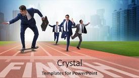  Presentation with beating taxes - Colorful PPT layouts enhanced with success hurdles - businessman beating competition on skateboard backdrop and a coral colored foreground