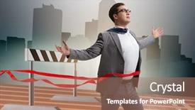  Presentation with motivation - Slide deck enhanced with success hurdles - businessman in ambition and motivation background and a coral colored foreground