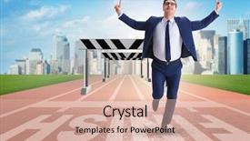  Presentation with motivation - Amazing PPT theme having success hurdles - businessman in ambition and motivation backdrop and a coral colored foreground