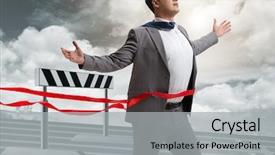  Presentation with motivation - Beautiful slide deck featuring success hurdles - businessman in ambition and motivation backdrop and a light gray colored foreground