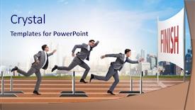  Presentation with success business - Presentation theme featuring success hurdles - businessman jumping over barriers background and a sky blue colored foreground