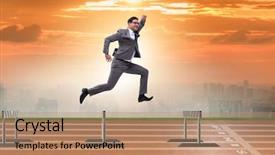  Presentation with business success - Theme having success hurdles - businessman jumping over barriers background and a coral colored foreground