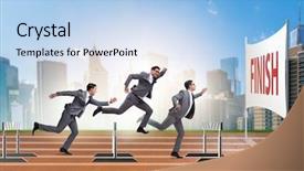  Presentation with concept - Beautiful PPT layouts featuring success hurdles - businessman jumping over barriers backdrop and a light blue colored foreground