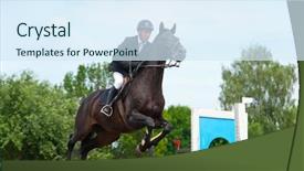  Presentation with competition - Theme consisting of success hurdles - jockey jumps over a hurdle background and a sky blue colored foreground