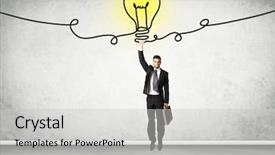  Presentation with idea - Colorful PPT layouts enhanced with businessman hanging on an idea bulb backdrop and a light gray colored foreground