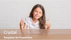  Presentation with winner announcement award success - Slide set having success sign doing positive gesture background and a coral colored foreground