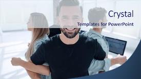  Presentation with hold hand - Beautiful presentation theme featuring success something or take care backdrop and a sky blue colored foreground