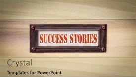  Presentation with business report - Slides featuring success-stories-file-cabinet-label background and a coral colored foreground
