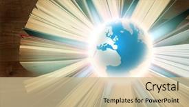  Presentation with literature - Slide set featuring success story - globe and books on wooden background and a soft green colored foreground