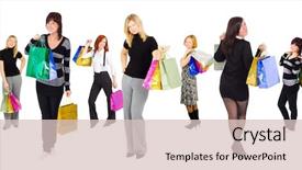  Presentation with shopping for electronics - Slides featuring success story - shopping is fun background and a  colored foreground