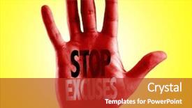  Presentation with stop the extinction - Colorful slide set enhanced with success story - stop excuses written on hand backdrop and a crimson colored foreground