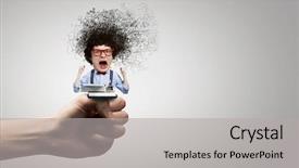  Presentation with head - Colorful slide set enhanced with success story - young funny man writer backdrop and a light gray colored foreground