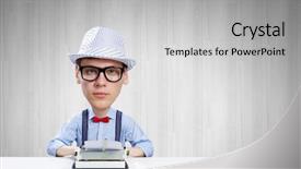  Presentation with head - Audience pleasing theme consisting of success story - young funny man writer backdrop and a light gray colored foreground