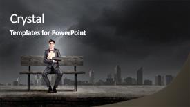  Presentation with man sitting bench - Amazing slide deck having success story - young man in suit sitting backdrop and a dark gray colored foreground