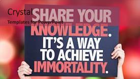  Presentation with achieve - PPT theme with success story leaders - share your knowledge its background and a red colored foreground