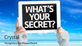  Presentation with secret - Presentation design featuring success story leaders - tablet pc with text whats background and a arctic colored foreground