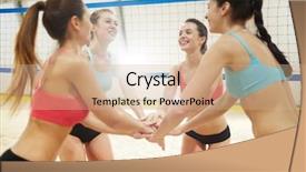  Presentation with volleyball - Beautiful PPT layouts featuring success team - group of young active women backdrop and a  colored foreground