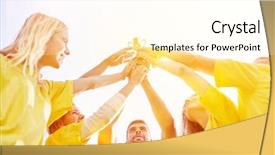  Presentation with team - PPT theme enhanced with success with trophy in team background and a cream colored foreground