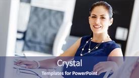  Presentation with office desk reception - Audience pleasing presentation design consisting of exito - attractive office worker sitting backdrop and a  colored foreground