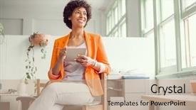  Presentation with blur office of - Beautiful presentation design featuring women success - portrait of young businesswoman backdrop and a coral colored foreground