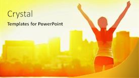  Presentation with fitness goal - Theme featuring success-woman-happy-of-joy background and a blonde colored foreground