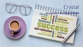  Presentation with career development - Slide deck with success-word-cloud background and a light blue colored foreground